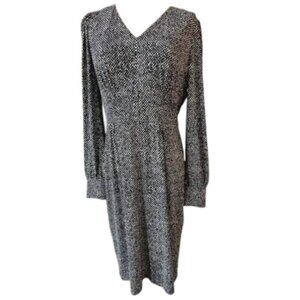 Brooks Brothers Long Sleeved V-Neck Dress Geo Print - Black/White - XL